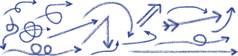 Hand-drawn arrows in blue offer a unique, artistic touch for presentations, websites, and design projects with a focus on direction and movement