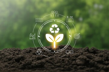 Conceptual eco technology growth plant recycle symbol future green energy sustainable environment concept