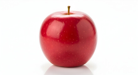 Fresh, vibrant juicy red apple on a clean white surface promises health and wellness, perfect for nutrition campaigns or promoting healthy eating habits on isolated white background.