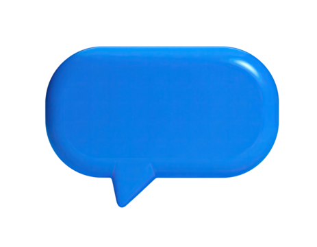 Glossy blue speech bubble, 3D rendered, on black background, indicating text