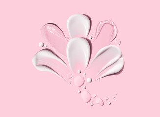 composition of smears of cream gel  texture on a pink background