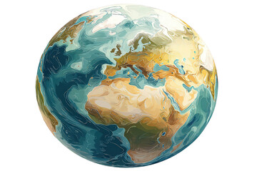 Detailed Pixelated Earth Globe View Featuring Europe and Africa with Varied Blue and Beige Tones Isolated on Transparent Background Digital Artwork, Global Map Illustration