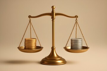 Balancing scales with gold and silver coins