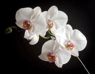 Close-up of white orchids against black