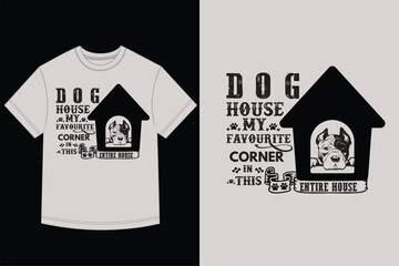 Funny Dog House T-Shirt Design with PitbullBulldog Peeking Out - Favorite Corner Quote