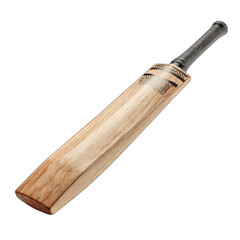 Wooden cricket bat at an angle, against a dark background