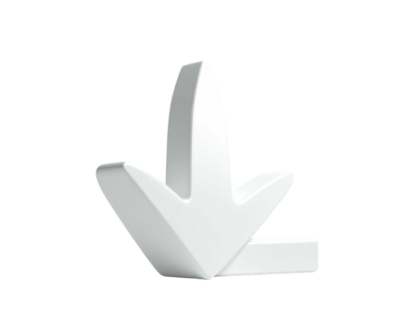 3D-rendered, white arrow pointing downwards, against a stark, black background - Powered by Adobe