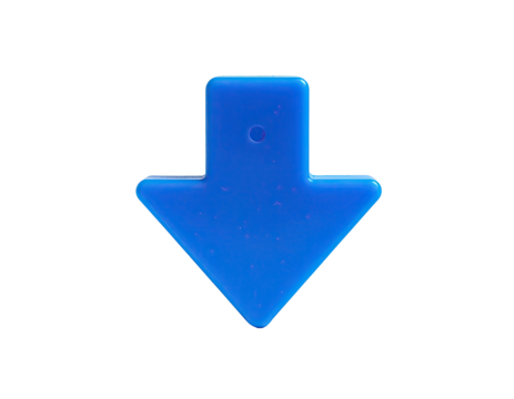 A shiny, vibrant blue arrow points downwards on a stark black background