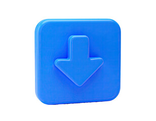 Three-dimensional bright blue download icon with arrow in a rounded square