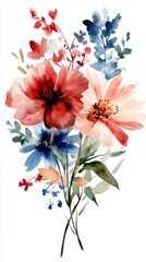 Obraz premium Vibrant watercolor floral bouquet with red, blue, and pink blossoms. Sweetest Day