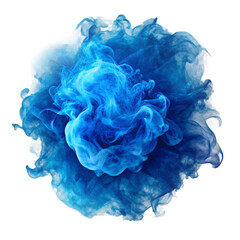 A vibrant blue smoke cloud swirling against a stark black background creating a dynamic visual effect created with generated ai