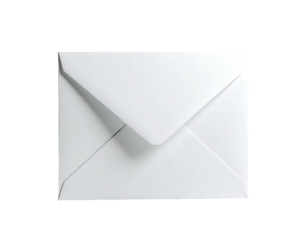 A pristine, blank white envelope lies flat, angled slightly against a dark background
