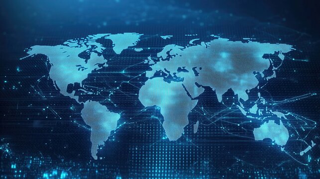 World Map in a Futuristic Technological Style