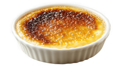 Delicious creme brulee isolated on transparent background in a white bowl