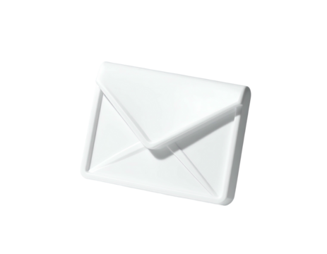 A bright white 3D rendering of an envelope against a stark black background