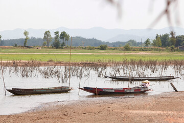 Folk fishing boats made of wood
