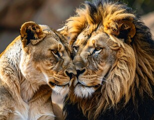 Fototapeta premium Close-up of two lions