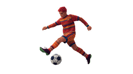Knitted Embroidery Soccer Player Kicking Ball – Transparent Background