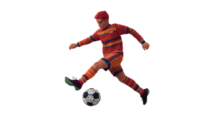 Knitted Embroidery Soccer Player Kicking Ball – Transparent Background