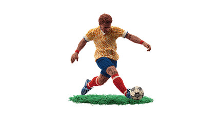 Knitted Embroidery Soccer Player Kicking Ball – Transparent Background