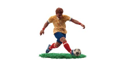 Knitted Embroidery Soccer Player Kicking Ball – Transparent Background