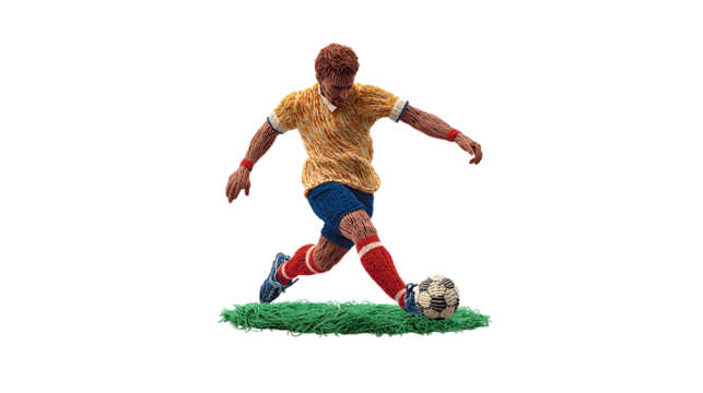 Knitted Embroidery Soccer Player Kicking Ball – Transparent Background