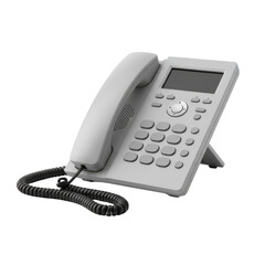 Modern office telephone showcasing clean design against a pristine transparent canvas