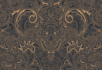 vintage pattern in Indian batik style. paisley vector black background