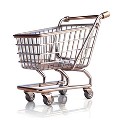 A miniature shopping cart made of metal with a reflective surface against a black background studio shot created with generated ai