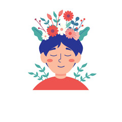 Calm Boy Floral Illustration