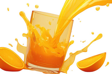 Orange Juice Pouring into Glass with Splash on Transparent Background