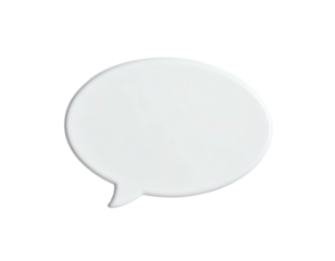 A white, rounded speech bubble with a small tail, set against a black background