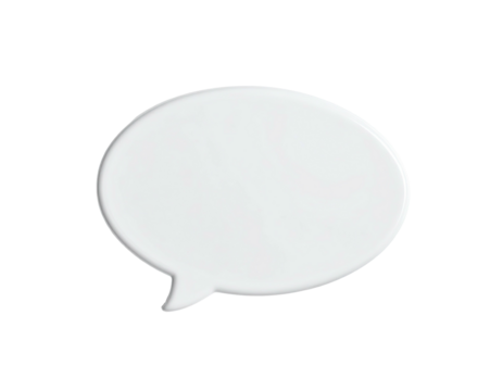 A white, rounded speech bubble with a small tail, set against a black background