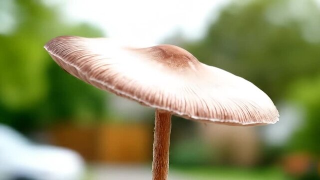 Underside view of mushroom detailed texture and natural sunlight