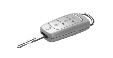 Car Key Fob with Metal Blade, Remote Key less Entry, Isolated on White