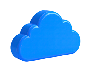 A bright blue 3D cloud icon, rendered with soft shadows, isolated on black