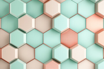 Naklejka premium Abstract honeycomb pattern in pastel mint and beige with metallic rose accents