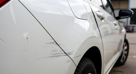 Scratched White Car Body Panel, Accident Damage