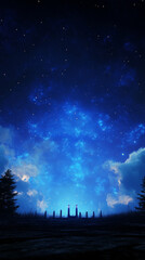Fototapeta premium Mystical night sky unfolds above ancient stone pillars and serene landscape, evoking wonder and cosmic awe.