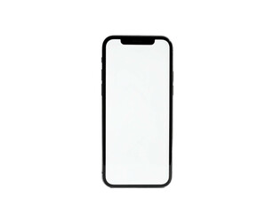 Isolated smartphone, black frame with blank screen, set against a stark black background