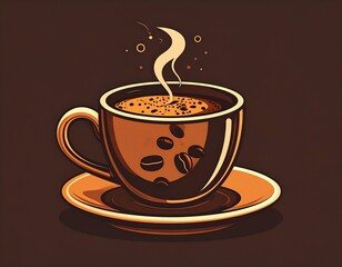 Obraz premium Hot Coffee Cup with Steam and Beans.