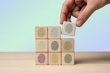 Hand places last cube building blocks with animal images creating a mosaic pattern