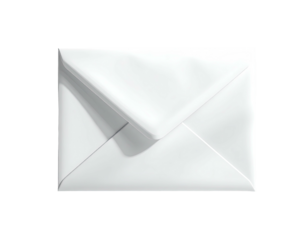 Square, white envelope sits centered on a black background, lit from upper left