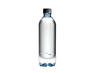 Clear plastic bottle filled with water, black cap, isolated on black