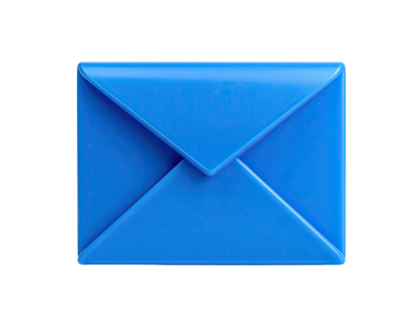 A vibrant blue envelope, isolated on a black background, front view