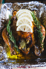 This restaurant's cuisine features grilled chicken vegetables with lemon