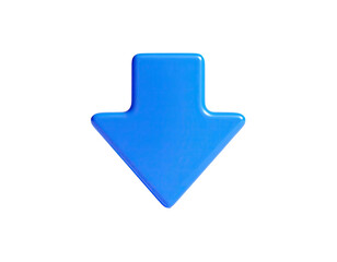 A glossy, blue, three-dimensional arrow points downward against a black backdrop