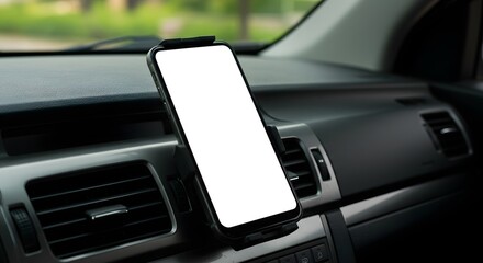 Smartphone with Blank Screen in Car Mount for Navigation Mockup