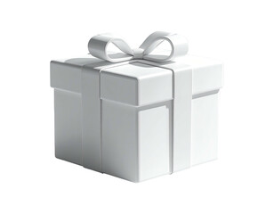 Obraz premium A white, glossy, 3D-rendered gift box with a ribbon bow, against a black background