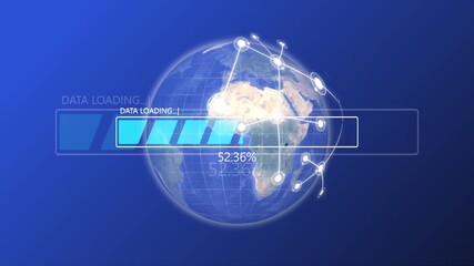 Loading bar with world map background showing progress bar increasing from 0 to 100 percent, symbolizing global connection, digital progress, and modern technology in 4K video. - Powered by Adobe